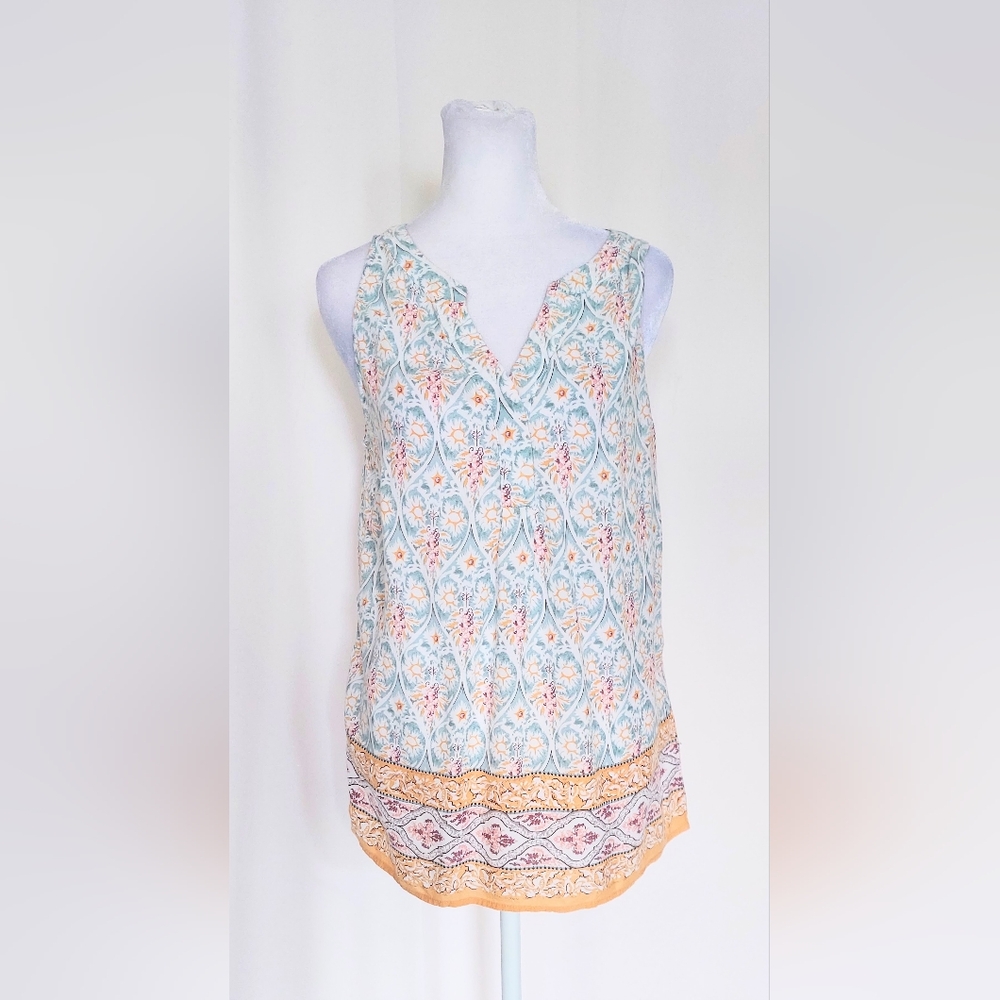 Antibes Blanc Sleeveless Top Blouse Size Medium Blue Orange